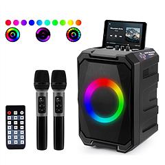 Portable Wireless Party Speaker with LED Light 2 Wireless Mics Remote Control TWS Music Accompany Mic. Priority Bass Echo Mic Treble Guitar In Portable Wireless Party Speaker with LED Light 2 Wireless Mics Remote Control TWS Music Accompany Mic. Priority Bass Echo Mic Treble Guitar In
