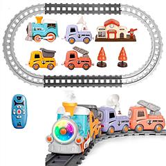 Electric Train Set with Smokes Light Sound Remote Magnetic Train Toys with Locomotive 3 Trucks Gifts for Kids Aged 3 4 5 6 Year Old