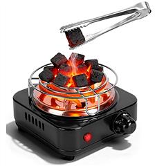Electric Charcoal Burner 500W Hookah Charcoal Burner Compact Coal Burner for Hooka Cubes Shisha with Grill and Tongs 5 Temperature Gears 338℉-1022℉ Th
