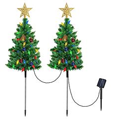 2Pack 39.4FT Solar Christmas Tree With 100 Colorful LED Beads 8 Lighting Modes For Xmas Decoration IP44 Waterproof Outdoor Pathway Stake Light For Law