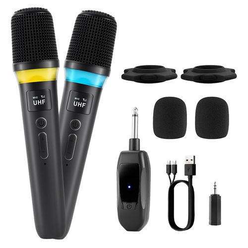 2.4G Wireless Microphones UHF Wireless Microphones Metal Handheld Dynamic Mics with 164FT Range RGB Light for Karaoke Party DJ Wedding Speech Outdoor 