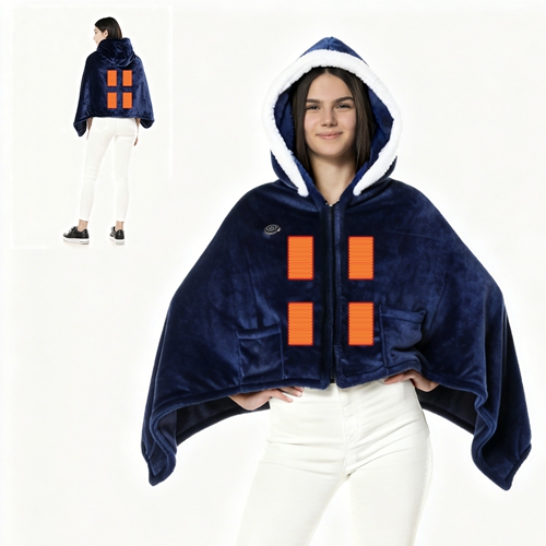Wearable Heated Throw Blanket Double-Sided Flannel Portable Electric Heating Hoodie For Women Men Machine Washable 3 Heating Levels Battery Operated