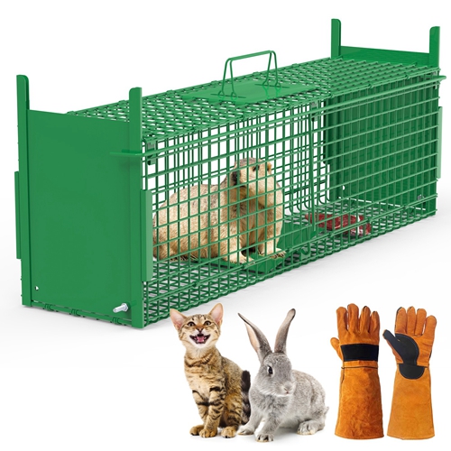 32in 2 Door Live Animal Cage Trap For Animals Under 12LBS Easy To Setup Humane Galvanized Iron Trap Cage For Rabbits Groundhogs Skunk Opossums Nutria 