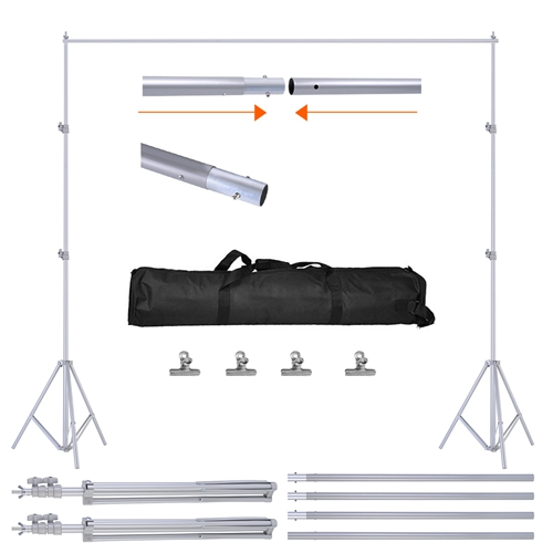 6.5 x 10ft Photo Video Studio Backdrop Background Stand Adjustable Heavy Duty Photography Backdrop Support Stand Set with Carrying Bag Clamps