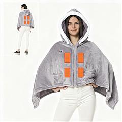 Wearable Heated Throw Blanket Double-Sided Flannel Portable Electric Heating Hoodie For Women Men Machine Washable 3 Heating Levels Battery Operated