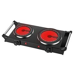 1800W Electric Double Burner Portable Heating Hot Plate Stove Countertop RV Hotplate with 5 Temperature Stepless Adjustments Portable Handles