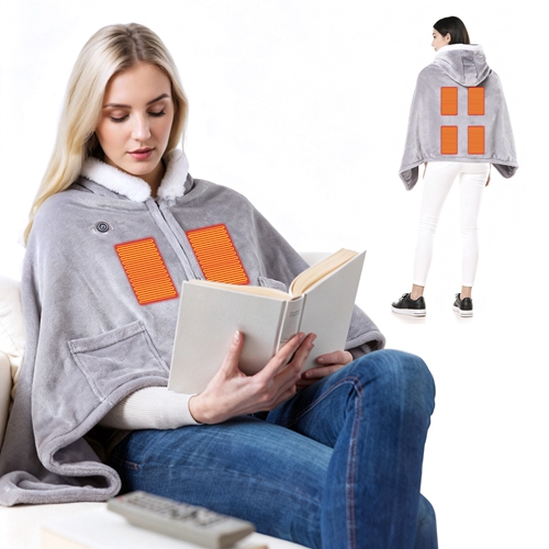 Wearable Heated Throw Blanket Double-Sided Flannel Portable Electric Heating Hoodie For Women Men Machine Washable 3 Heating Levels Battery Operated