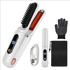 2 In 1 Ceramic Hair Straightener Flat Iron Cordless Hair Straightener Brush Hair Portable Styling Iron with Carry Bag Anti-scald Gloves 2 Hairpins