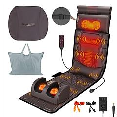 PU Leather Full Body Massage Mat Multifunctional Massage Chair Pad with Heat Timer Shiatsu Neck Foot Massager Lumbar Pillow Carry Bag Earplugs Anti-Sl