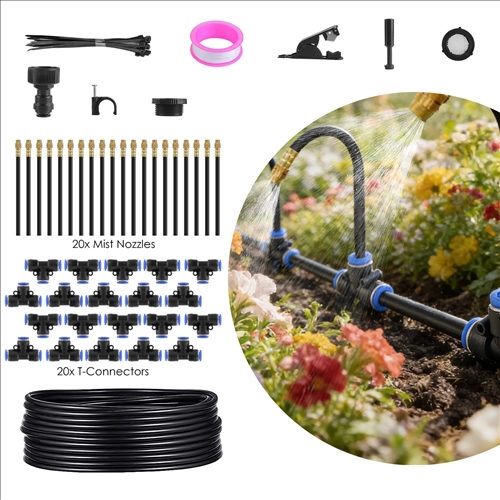 360° Bendable Drip Irrigation System with 49FT 5/8” Tubing Hose 5/16” Faucet Connector Automatic Watering Misting Kit For Garden Greenhouse Yard Lawn