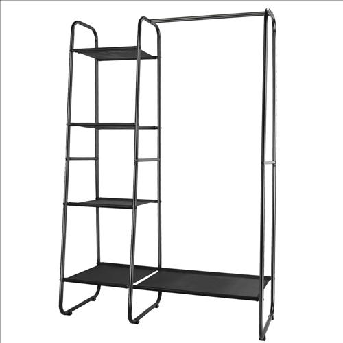 Metal Garment Hanging Rack Shoe Clothing Organizer Shelves Freestanding Clothing Hanging Rail Clothes Wardrobe Shoe Display Organizer with 1 Hanging R