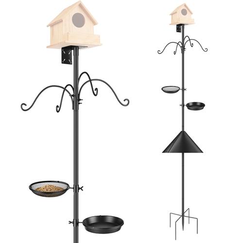 94Inch Squirrel Proof Bird Feeder Pole Heavy-Duty Bird House Pole  Outdoor Bird Feeding Station with 5 Adjustable Heights 4 Shepherd Hooks Top & Side 
