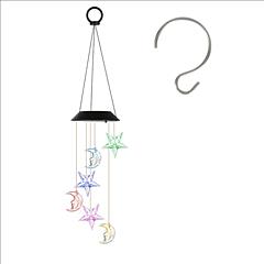 Solar Moon and Star Wind Chime 7 Color Changing Wind Chime for Outside IPX4 Waterproof Outdoor Garden Yard Decor
