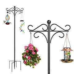 2 Packs 76in Heavy Duty Double Shepherds Hook Bird Feeder Pole Garden Hanging Holder with 4 Adjustable Height 5 Prong Base for Bird Feeder Garden Plan