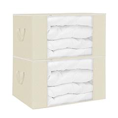 2Pcs Clothes Storage Bag 90L Large Capacity Foldable Closet Organizer with Thick Fabric Clear Window Dual-Zipper for Clothes Comforters Blankets Beddi