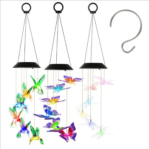 3Pack Solar Hummingbird Butterfly Dragonfly Wind Chimes 7 Color Changing Wind Chime for Outside IPX4 Waterproof Outdoor Garden Yard Decor