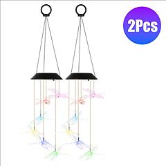 2Pack Solar Dragonfly Wind Chimes 7 Color Changing Wind Chimes for Outside IPX4 Waterproof Outdoor Garden Yard Decor