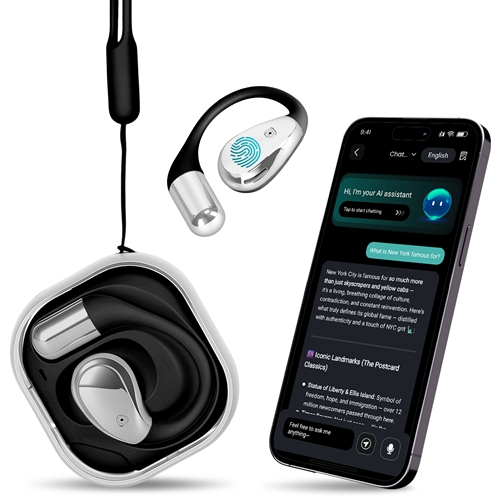 Open-Ear AI Translation Earbuds 165-Language Real-Time AI Headphone Wireless 6.0 Translating Earbuds with 360° Rotating Charging Case Lanyard for Trav