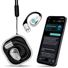 Open-Ear AI Translation Earbuds 165-Language Real-Time AI Headphone Wireless 6.0 Translating Earbuds with 360° Rotating Charging Case Lanyard for Trav