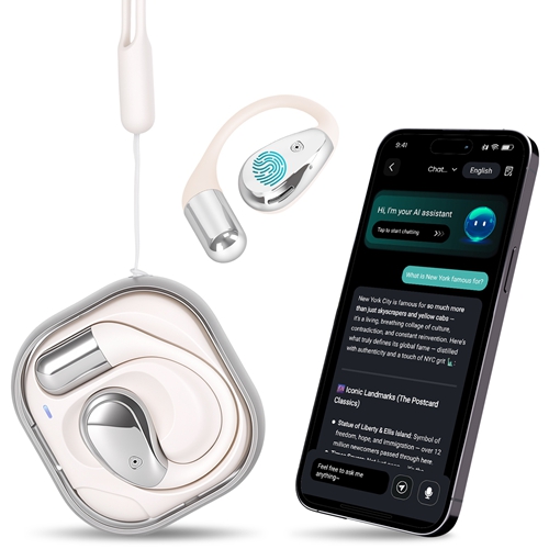 Open-Ear AI Translation Earbuds 165-Language Real-Time AI Headphone Wireless 6.0 Translating Earbuds with 360° Rotating Charging Case Lanyard for Trav
