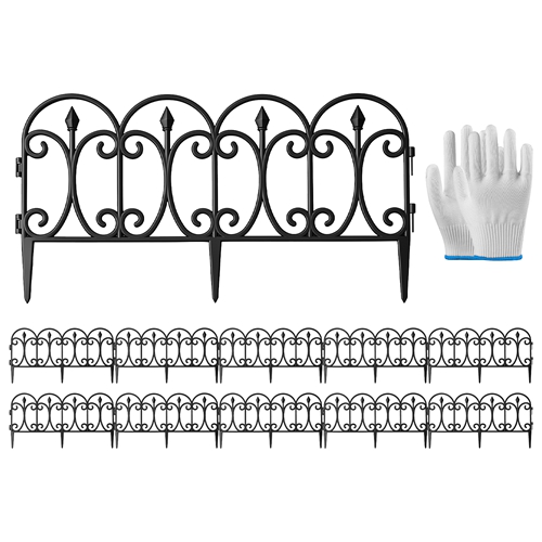 10 Packs Garden Decorative Lawn Edging Border PP Garden Fence Panels Easy Assembly Outdoor Flower Bed Landscape Fencing No-Dig Spikes with Gloves Tota