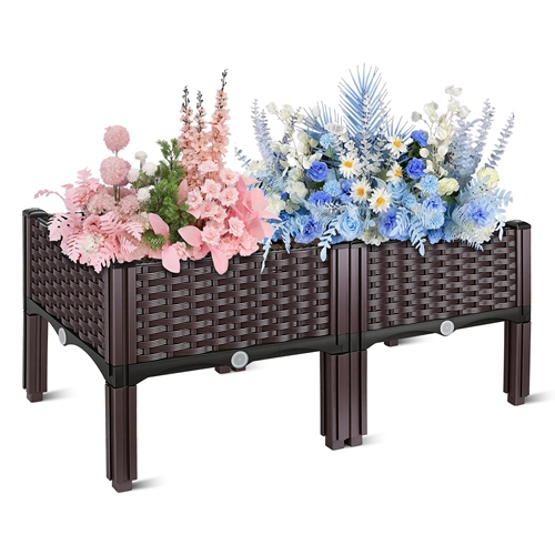 Outdoor Raised Garden Bed with Legs Elevated Planter Box with Self-watering System for Garden Patio Balcony Vegetables Flowers Herbs PP Plastic Box Ea