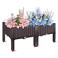 Outdoor Raised Garden Bed with Legs Elevated Planter Box with Self-watering System for Garden Patio Balcony Vegetables Flowers Herbs PP Plastic Box Ea