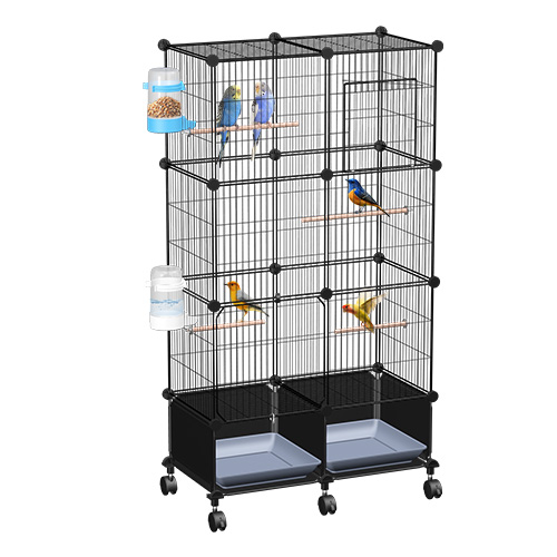 46in Bird Cage Spacious Indoor Pet Bird House with 4 Wooden Perches 2 Slide-Out Tray2 Water Bottle&Feeder Lockable Wheels for Parrot Parakeets Cockati
