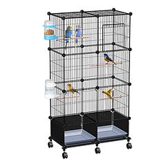 46in Bird Cage Spacious Indoor Pet Bird House with 4 Wooden Perches 2 Slide-Out Tray2 Water Bottle&Feeder Lockable Wheels for Parrot Parakeets Cockati