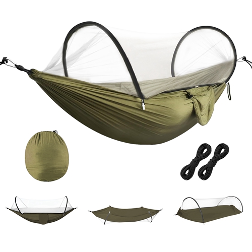 Camping Hammock with Mosquito Net 3-in-1 Portable Hammock Tent with BuiltIn Mosquito Net Dual-Way Zippers 440lbs Capacity Attached Storage Pocket for