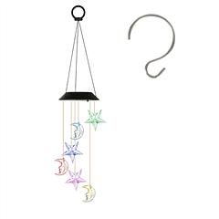 Solar Moon and Star Wind Chime 7 Color Changing Wind Chime for Outside IPX4 Waterproof Outdoor Garden Yard Decor