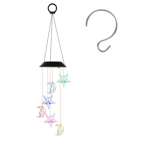 2Pack Solar Moon and Star Wind Chimes 7 Color Changing Wind Chimes for Outside IPX4 Waterproof Outdoor Garden Yard Decor