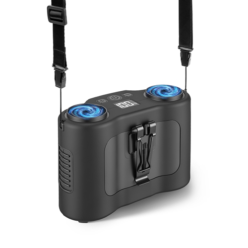 16000mAh 4 In 1 Dual-Turbine Waist Clip Fan Wearable Personal Fan Hands-Free with 5 Speeds LCD Display Lanyard Double As Power Bank for Jobsites Campi