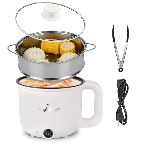 Electric Hot Pot with Steamer 1.8L Mini Portable Hot Pot with 300W 600W Dual Power for Egg Fried Rice Ramen Oatmeal Soup Overheat Protection for Colle