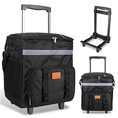 Portable Rolling Cooler Bag with Wheels and Side Handles Shoulder Strap 30L 50 Can Collapsible Insulated Leakproof Cooler for Camping Patio Travel Out