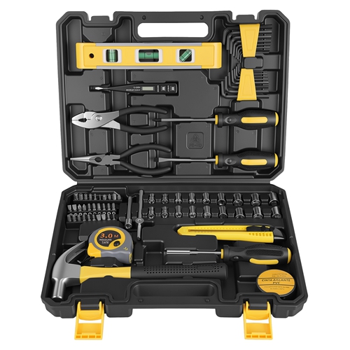 78PCS Home Tool Set with Hammer, Pliers, Screwdriver Bits, Sockets, Measuring Tape and Utility Knife, General Household Repair Tool Kit with Portable 