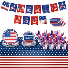181Pcs 4th of July 250th Anniversary Party Supplies Set Independence Day Red White Blue Disposable Tableware with Plates Cups Cutlery Napkins Banner T 181Pcs 4th of July 250th Anniversary Party Supplies Set Independence Day Red White Blue Disposable Tableware with Plates Cups Cutlery Napkins Banner T