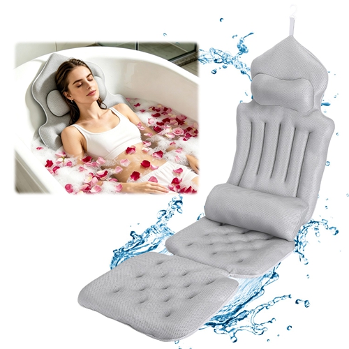 Full Body Bath Pillow with Headrest Lumbar Support Quick-Drying Bathtub Cushion with Breathable 4D Honeycomb Mesh Cushion Nonslip Machine Washable