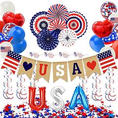 4th of July Decorations Set,Patriotic Party Supplies with USA Foil Balloons Paper Fans Confetti Balloons Hanging Streamers Star Confetti Flags for Ind 4th of July Decorations Set,Patriotic Party Supplies with USA Foil Balloons Paper Fans Confetti Balloons Hanging Streamers Star Confetti Flags for Ind