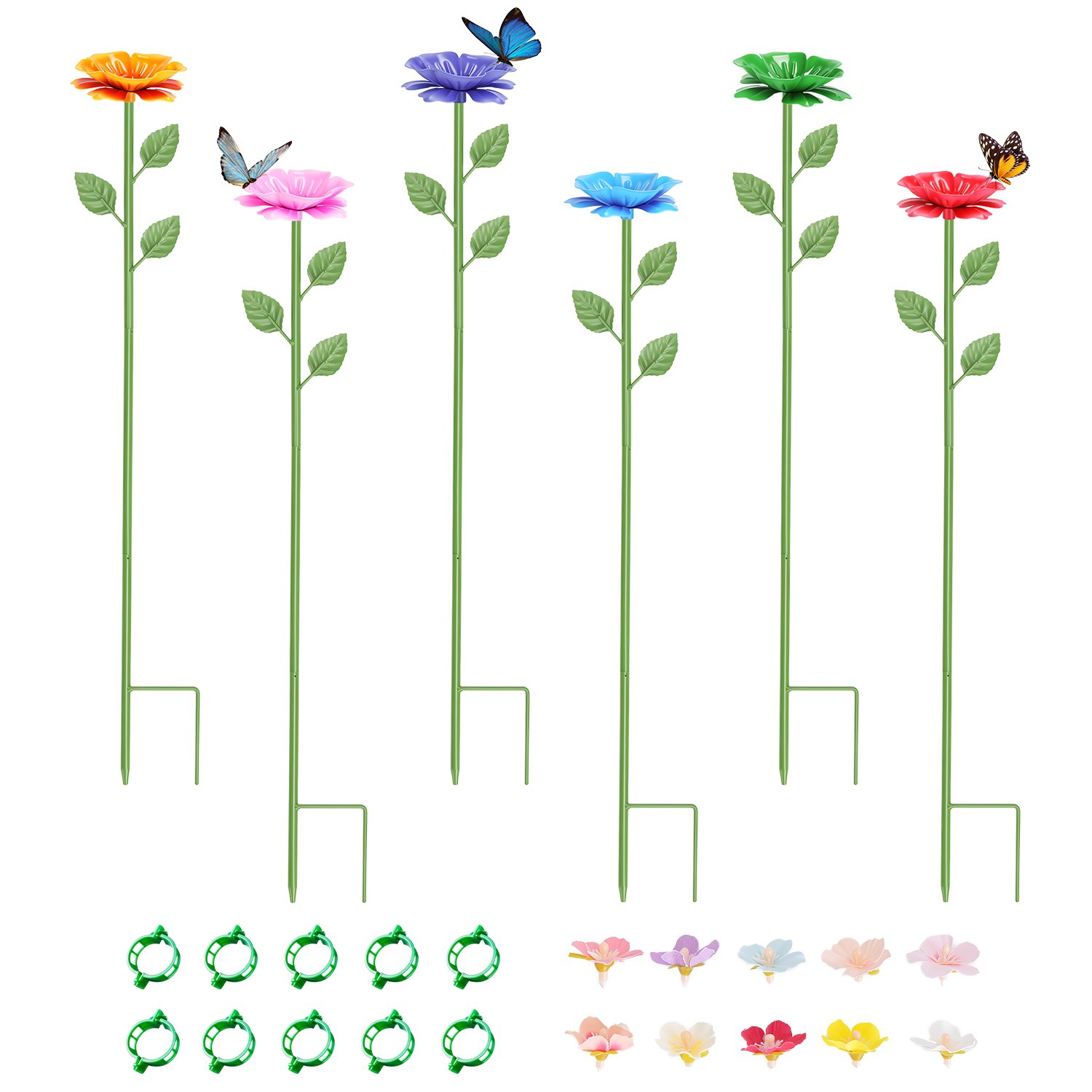 6Pack Metal Bee Watering Stations, Anti-Drowning Bee Butterfly Feeders Pollinator Stakes with Artificial Flowers for Outdoor Garden Courtyard Decor