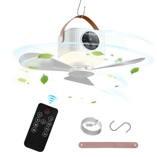Tent Ceiling Fan with Light 7200mah Rechargeable Battery Operated Hanging Canopy Fan with Remote Control 4 Wind Speeds 3 Brightness