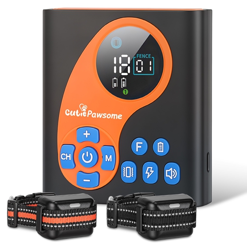 2 In 1 Wireless Dog Fence System with 2 Training Collars Invisible Dog Fence IP68 Waterproof with 722FT Adjustable Range Beep Vibration  Static Shock
