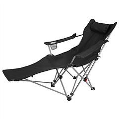 Reclining Camping Chair with Footrest 4-Position Adjustable Outdoor Folding Chair Heavy Duty Portable Camping Lounge Chair with Headrest Cup Holder & 