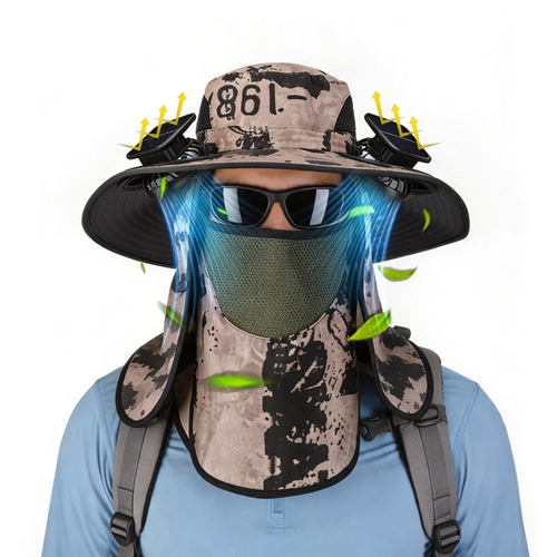 2 In 1 Solar Fan Hat UPF50+ Sun Hat With Fans Wide Brim Fishing Hat with Face Cover Neck Flap Solar USB Charging for Hiking Gardening Outdoor Work