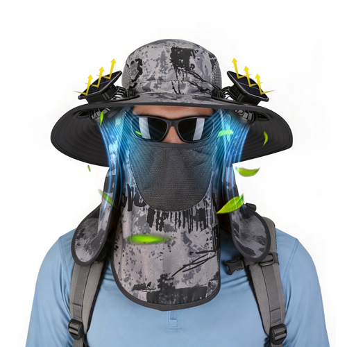 2 In 1 Solar Fan Hat UPF50+ Sun Hat With Fans Wide Brim Fishing Hat with Face Cover Neck Flap Solar USB Charging for Hiking Gardening Outdoor Work
