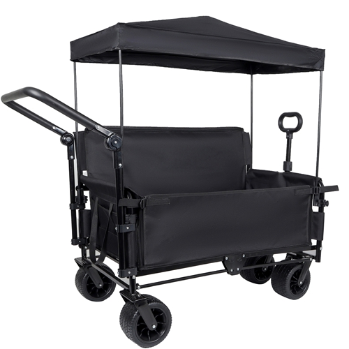 3-in-1 Folding Wagon Cart with Bench Seat Removable Canopy and Storage Collapsible Utility Wagon with Brakes 500lbs Capacity with All-Terrain Wheels f