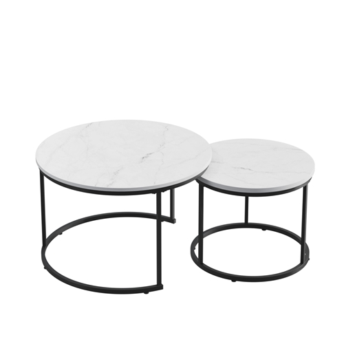 27.56in Nesting Coffee Table Set of 2 Round Coffee Tables with Marble Pattern MDF Top Metal Frame Space Saving Nesting End Tables 120LBS Max Load for 