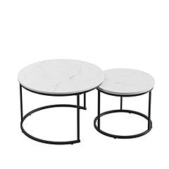 27.56in Nesting Coffee Table Set of 2 Round Coffee Tables with Marble Pattern MDF Top Metal Frame Space Saving Nesting End Tables 120LBS Max Load for 