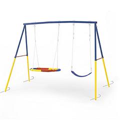 Swing Set for Backyard, 330lbs Swing Set with Heavy-Duty A-Frame Metal Outdoor Swing Stand, 1 Saucer Swing Seat & 1 Belt Swings Seat Swing Set for Backyard, 330lbs Swing Set with Heavy-Duty A-Frame Metal Outdoor Swing Stand, 1 Saucer Swing Seat & 1 Belt Swings Seat
