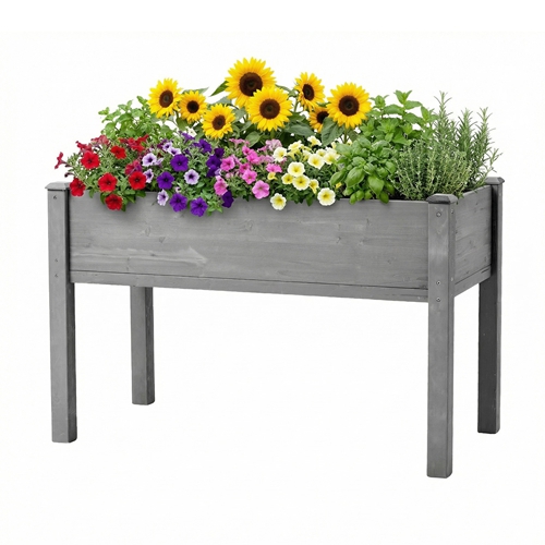 48x24x30in Elevated Raised Garden Bed with Legs, Wooden Planter Box for Outdoor Vegetable Herb Flower Fruit Growing